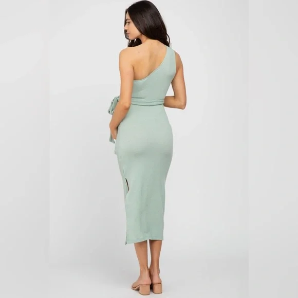 PinkBlush mint bodycon asymmetrical midi dress nwot - Picture 3 of 7